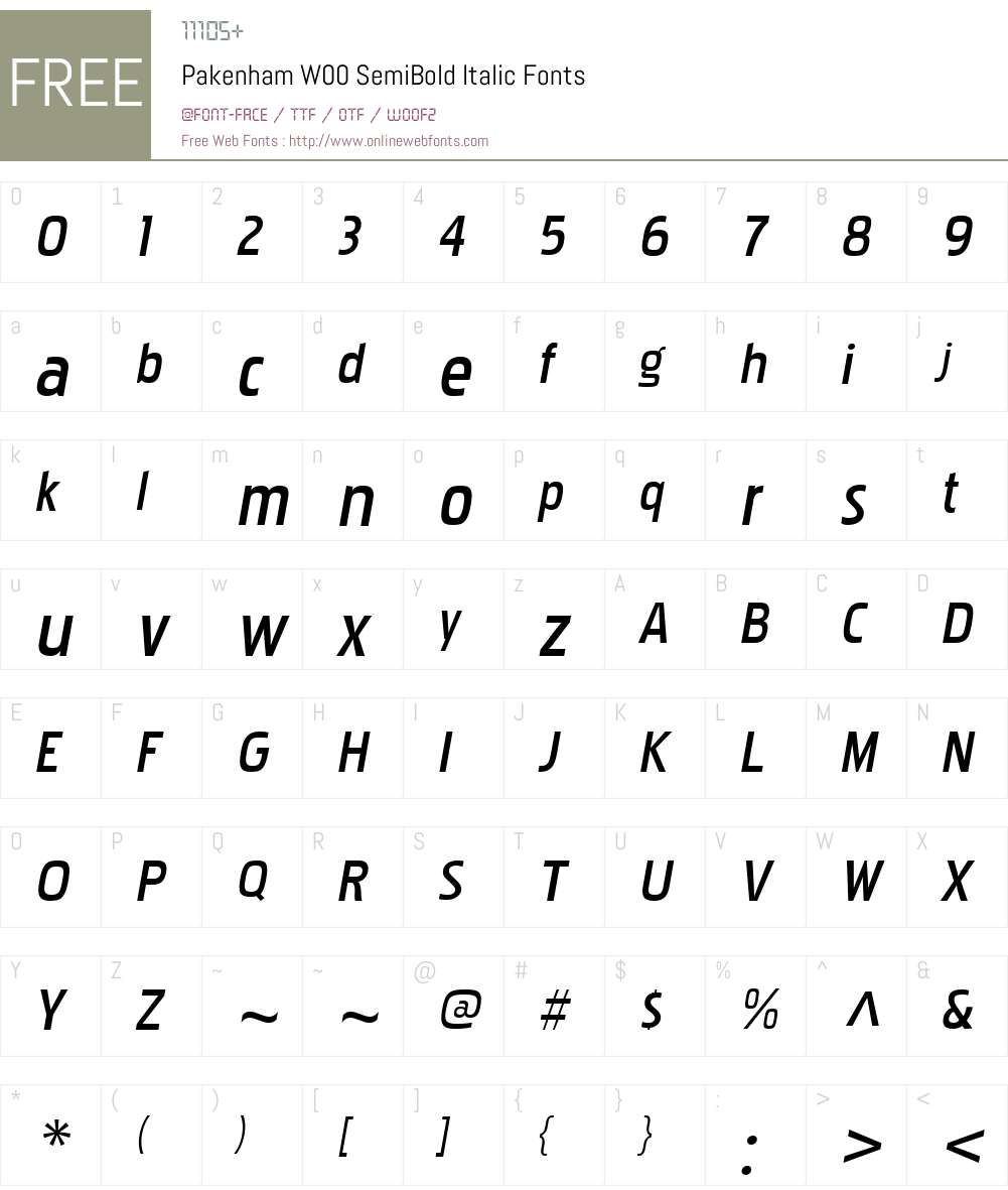 PakenhamW00-SemiBoldItalic Font Screenshots