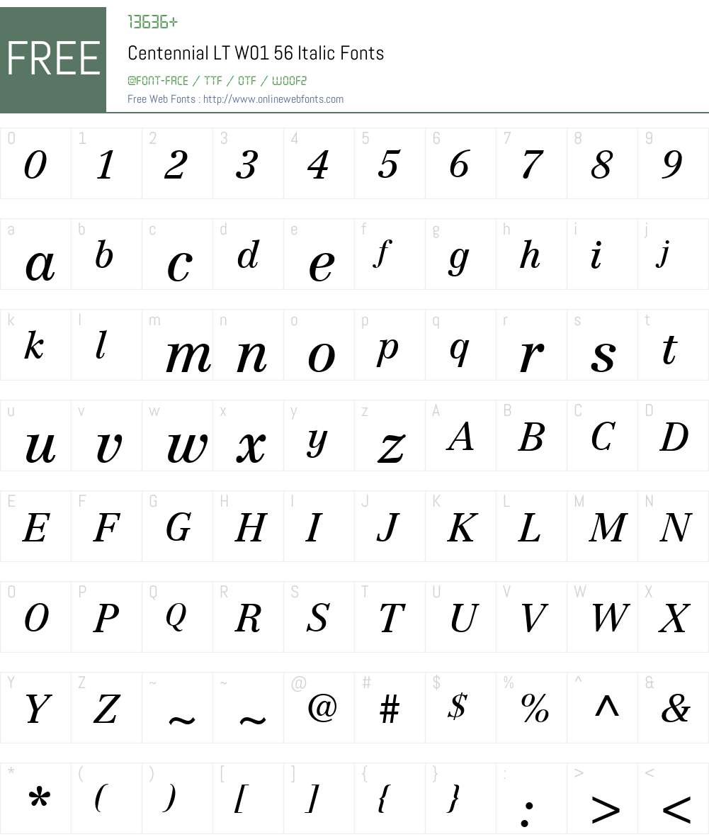 CentennialLTW01-56Italic Font Screenshots