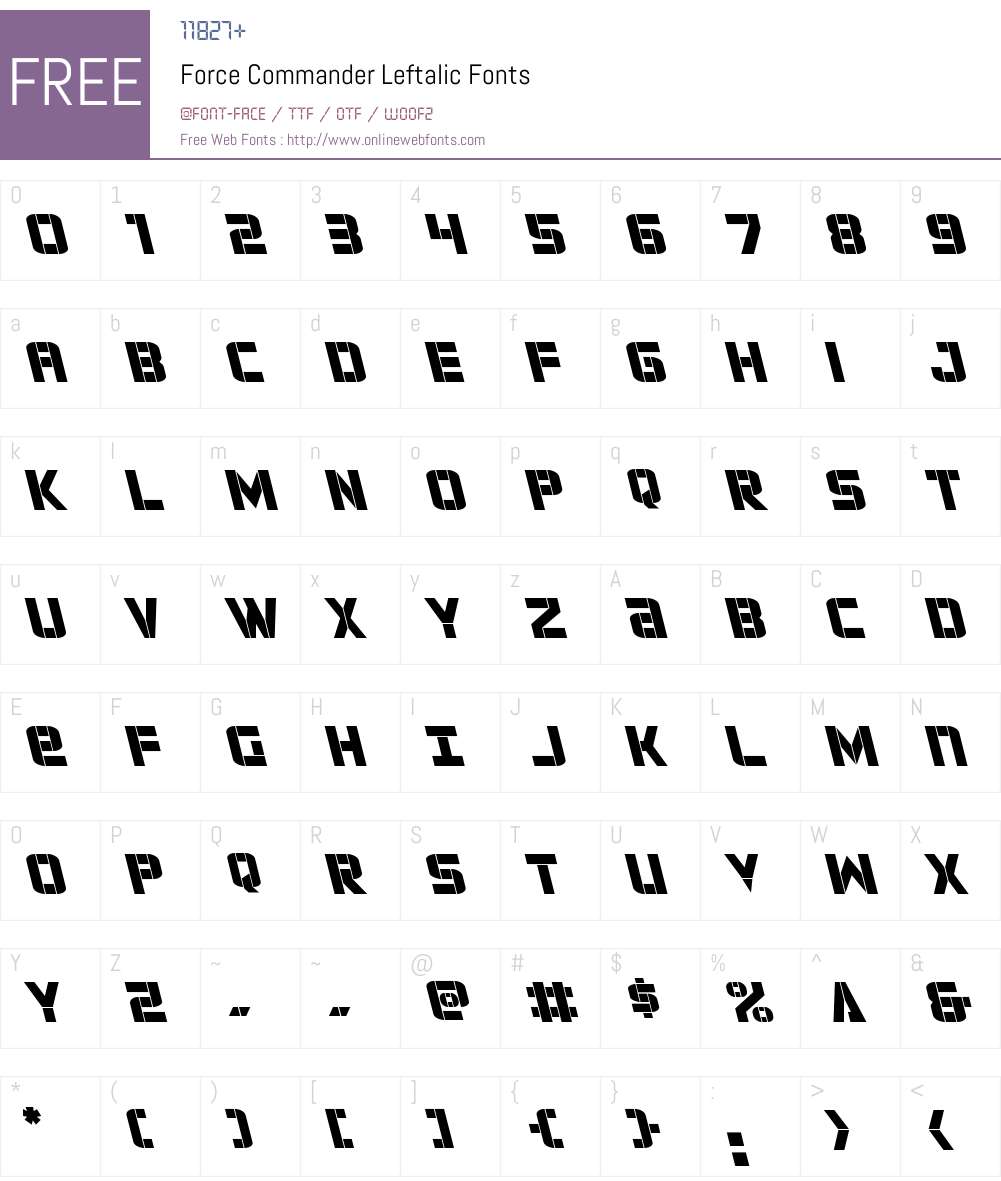 Force Commander Leftalic Font Screenshots