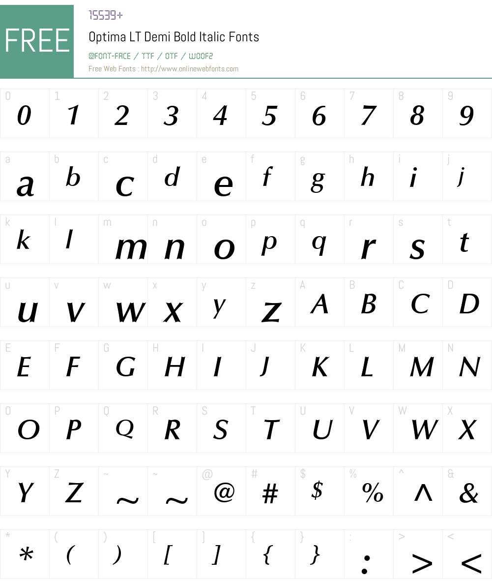 Optima LT DemiBold Font Screenshots