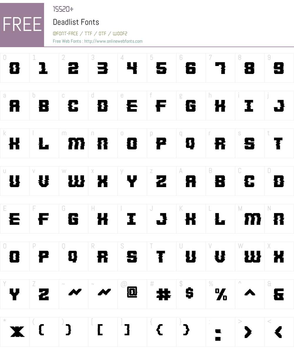 Deadlist Font Screenshots