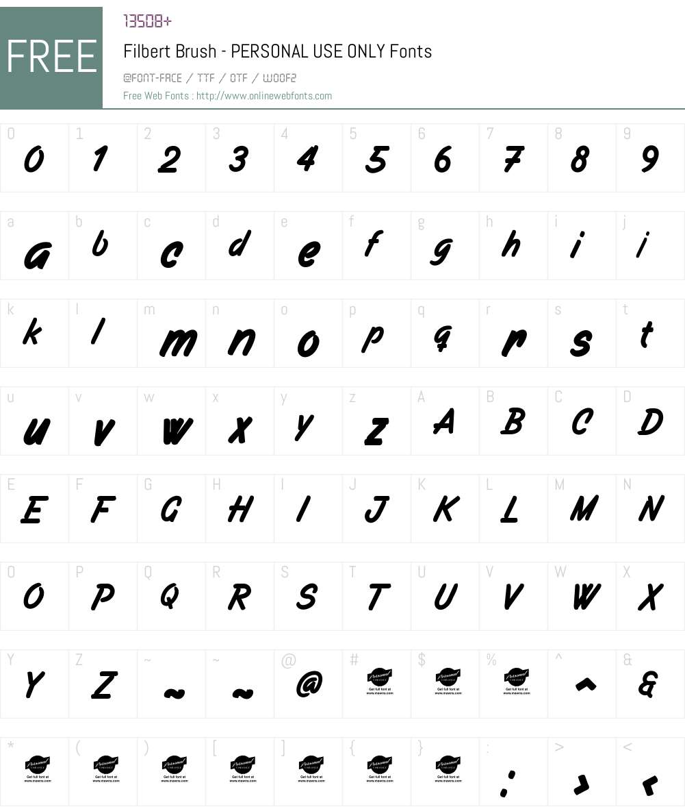 Filbert Brush PERSONAL USE ONLY Font Screenshots