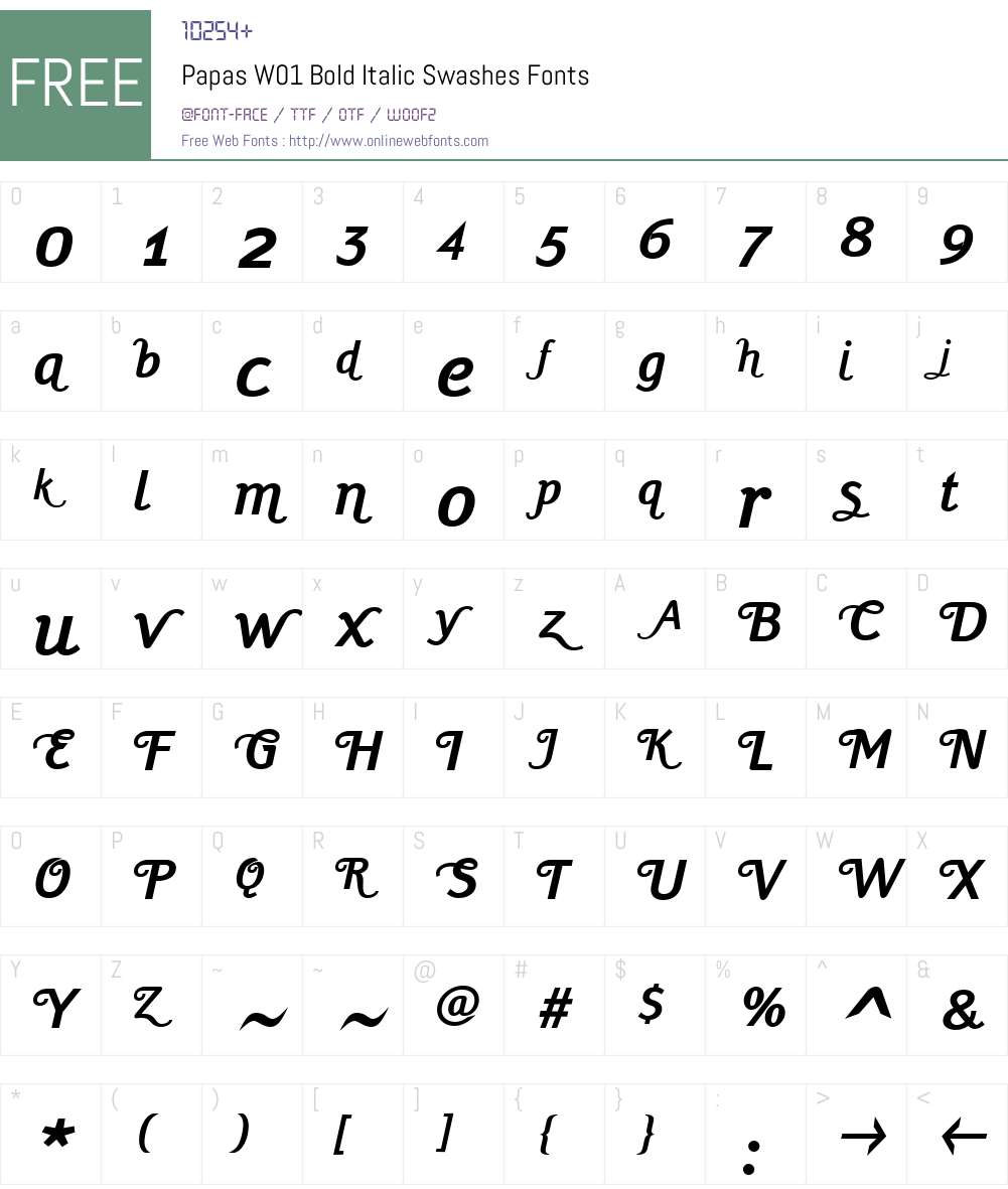 PapasW01-BoldItalicSwashes Font Screenshots
