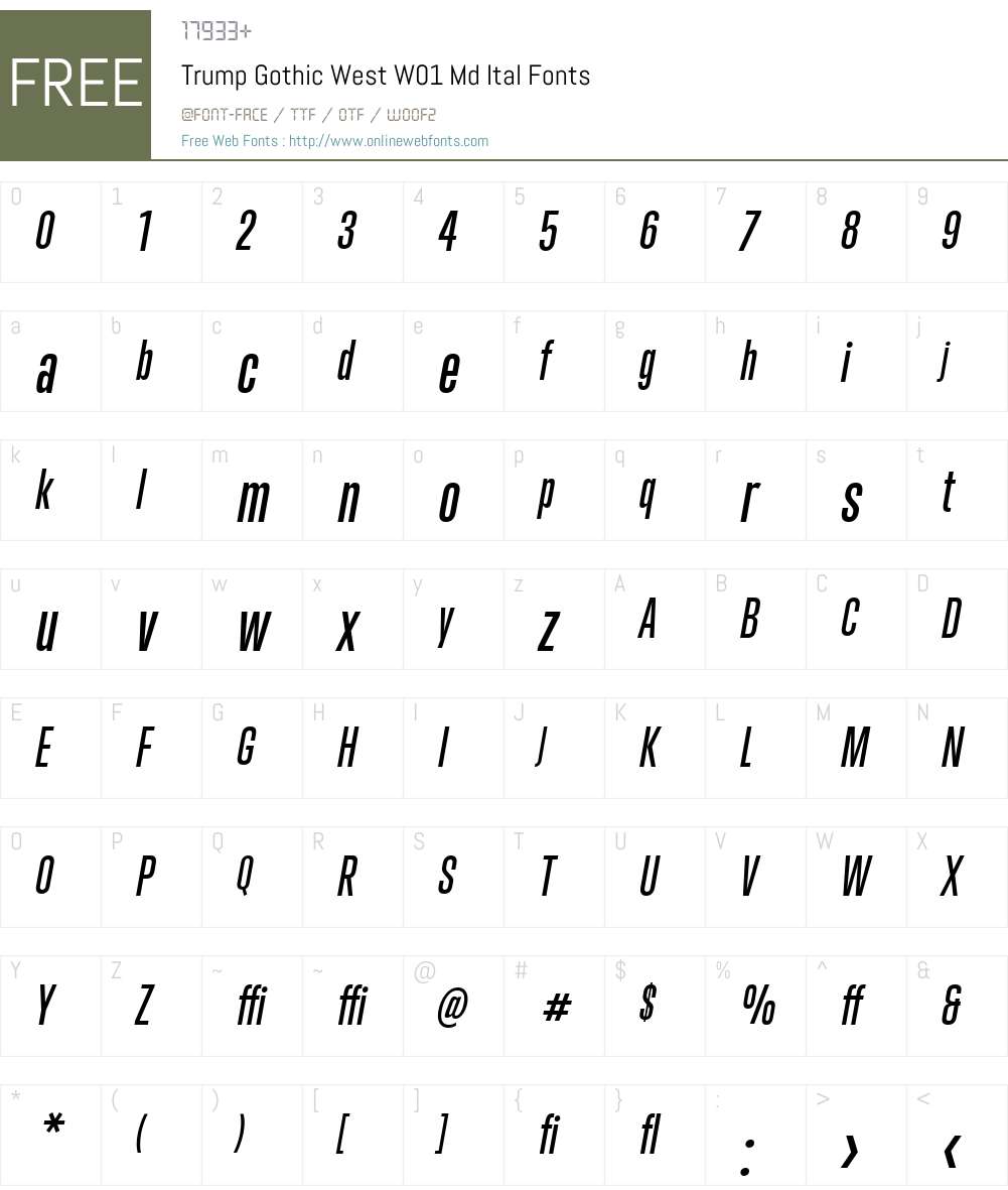 TrumpGothicWestW01-MdItal Font Screenshots
