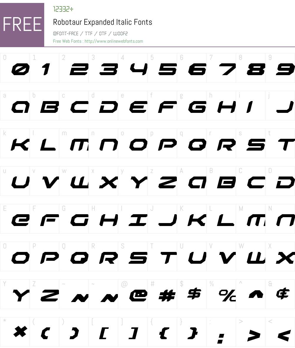 Robotaur Expanded Italic Font Screenshots