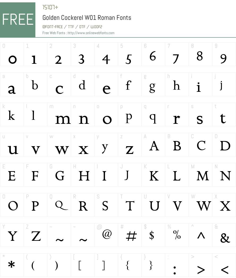 GoldenCockerelW01-Roman Font Screenshots