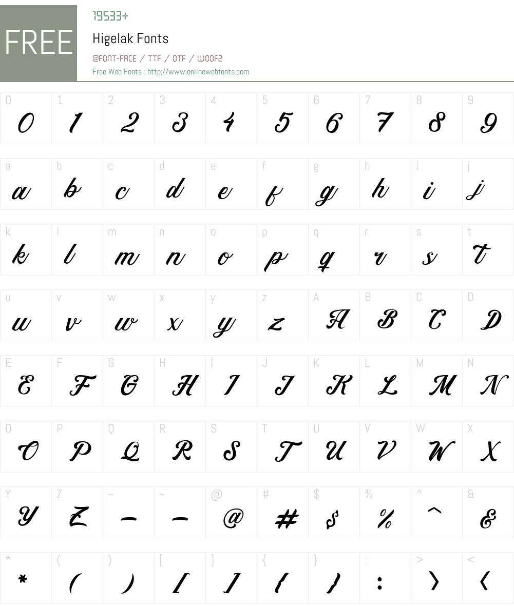 Higelak Font Screenshots
