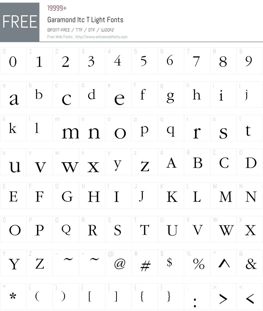 GaramItcTLig Font Screenshots