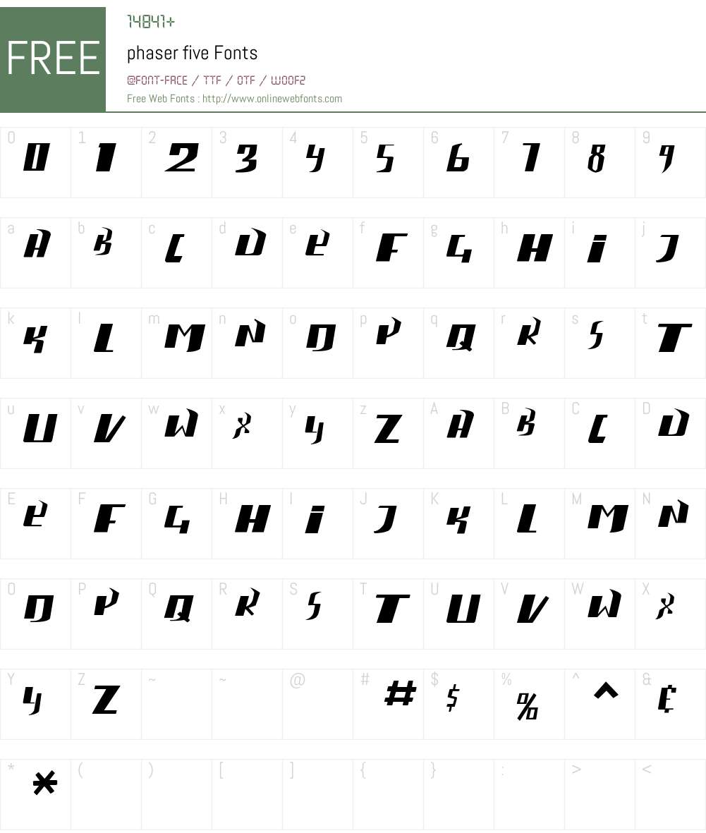 phaser five Font Screenshots