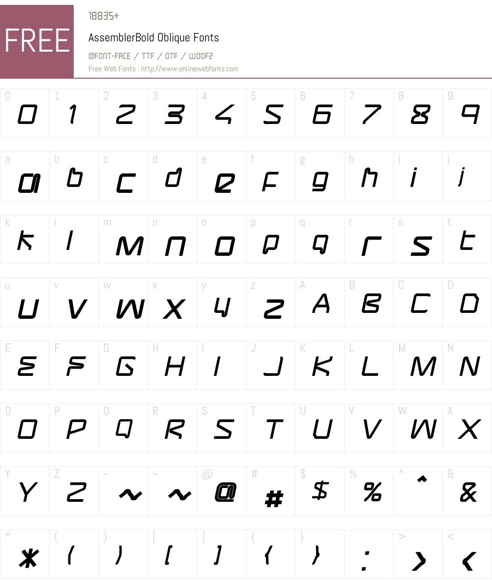 AssemblerBold Oblique Font Screenshots