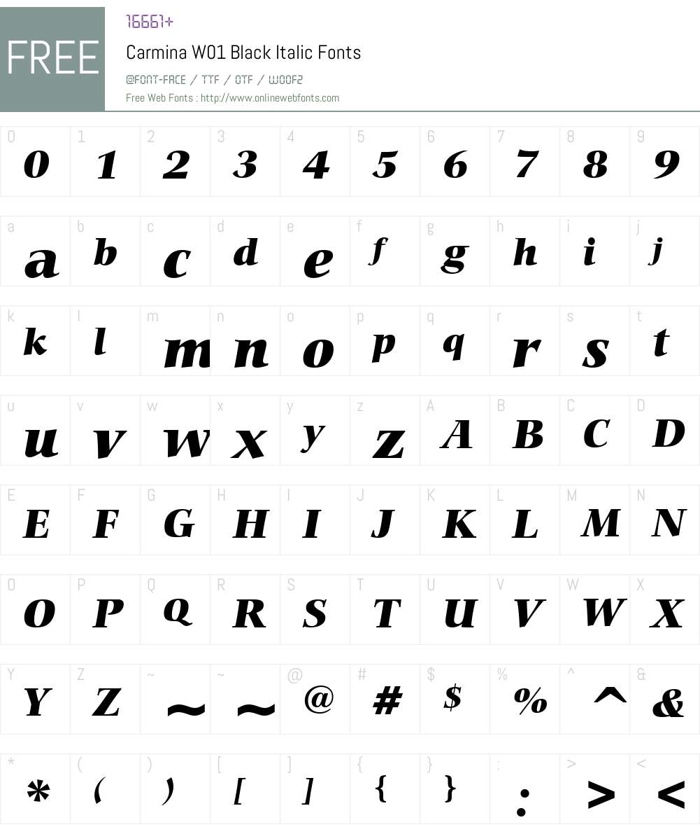 CarminaW01-BlackItalic Font Screenshots