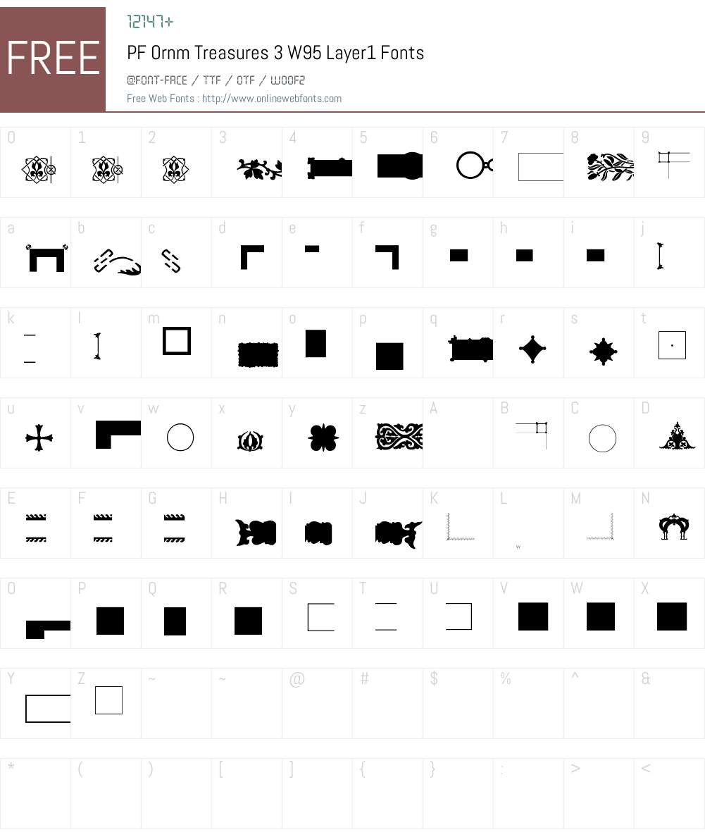 PFOrnmTreasures3W95-Layer1 Font Screenshots