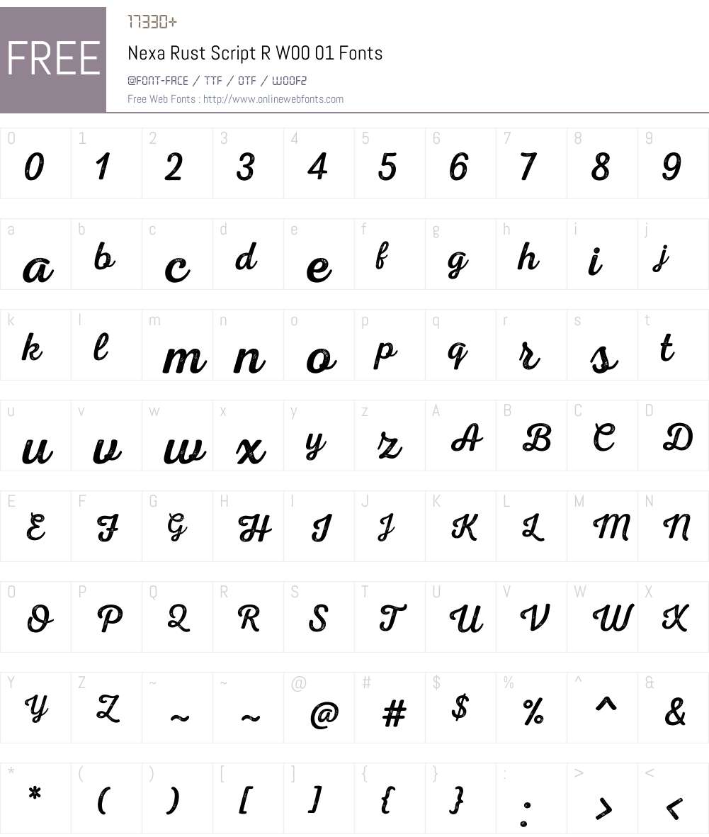 NexaRustScriptRW00-01 Font Screenshots