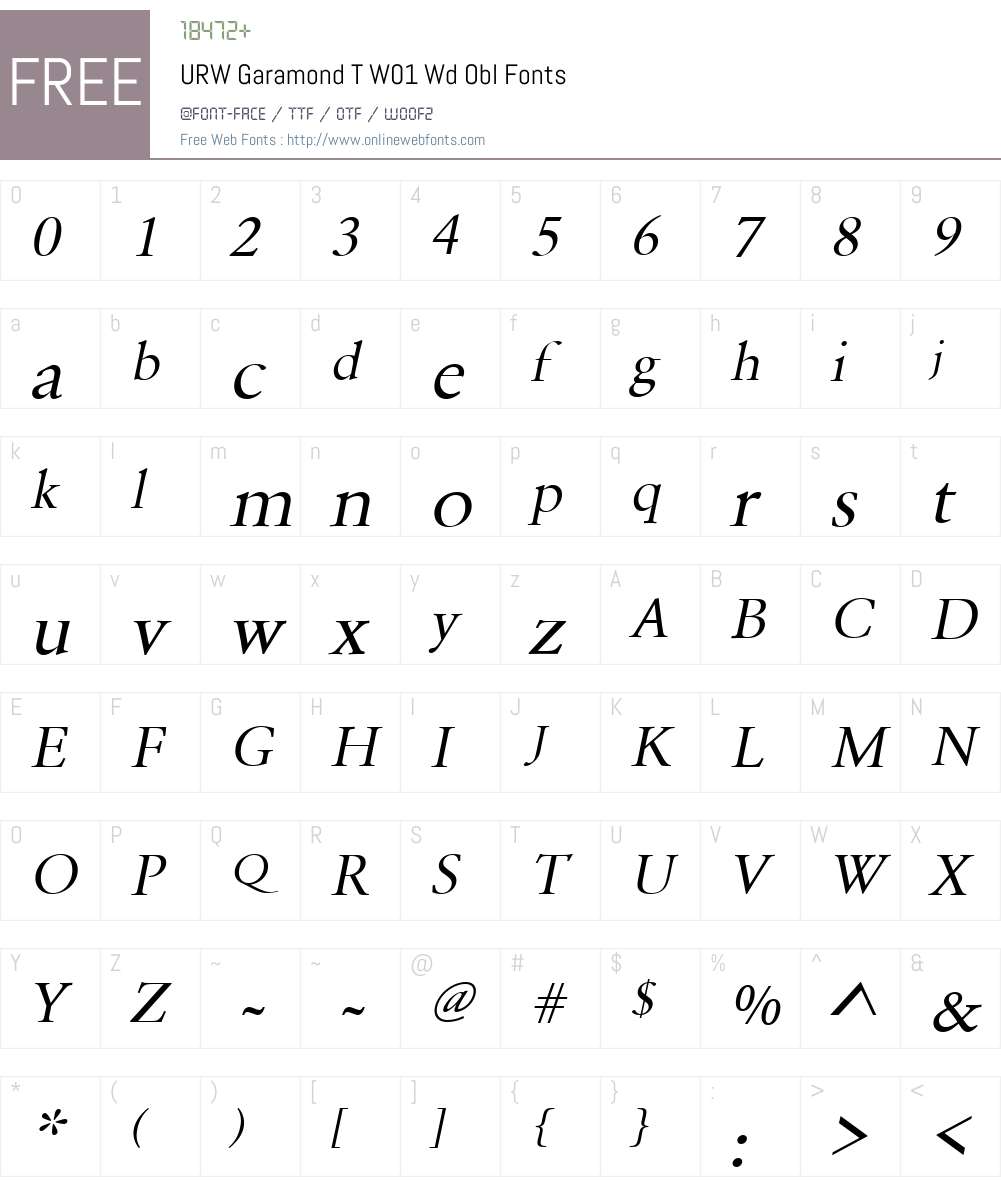 URWGaramondTW01-WdObl Font Screenshots