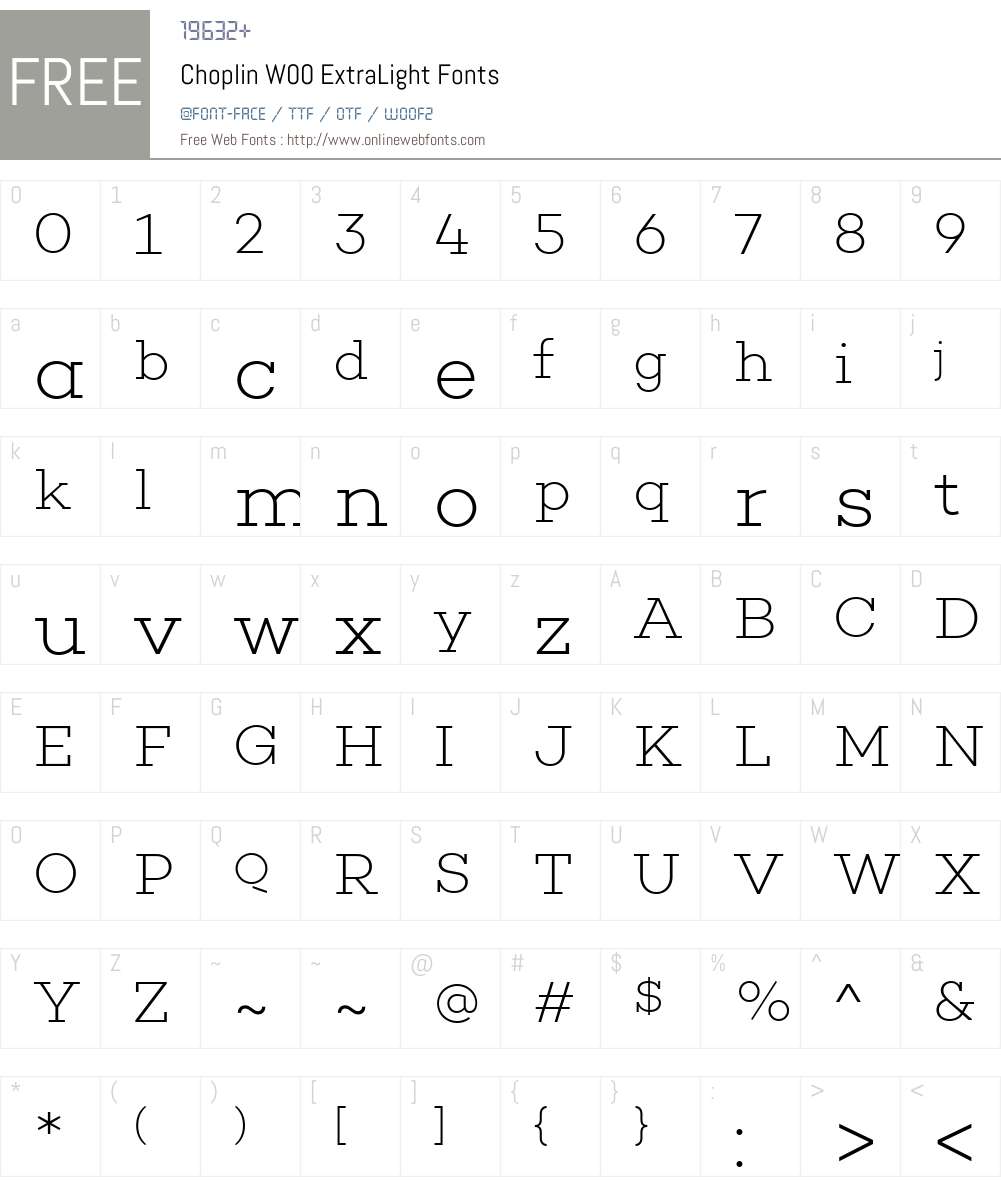 ChoplinW00-ExtraLight Font Screenshots