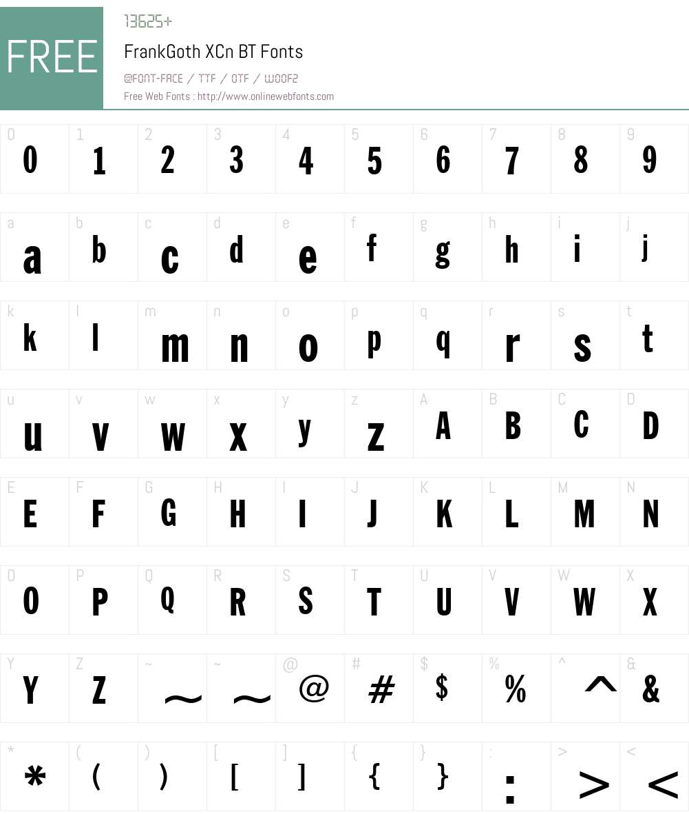 FrankGoth XCn BT Font Screenshots