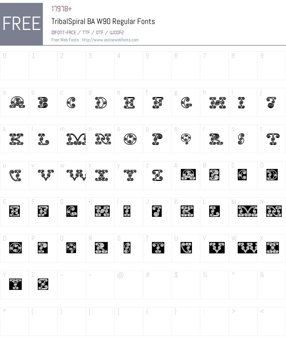TribalSpiralBAW90-Regular Font Screenshots