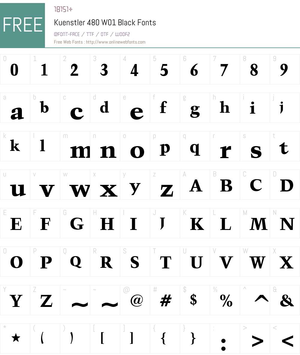 Kuenstler480W01-Black Font Screenshots