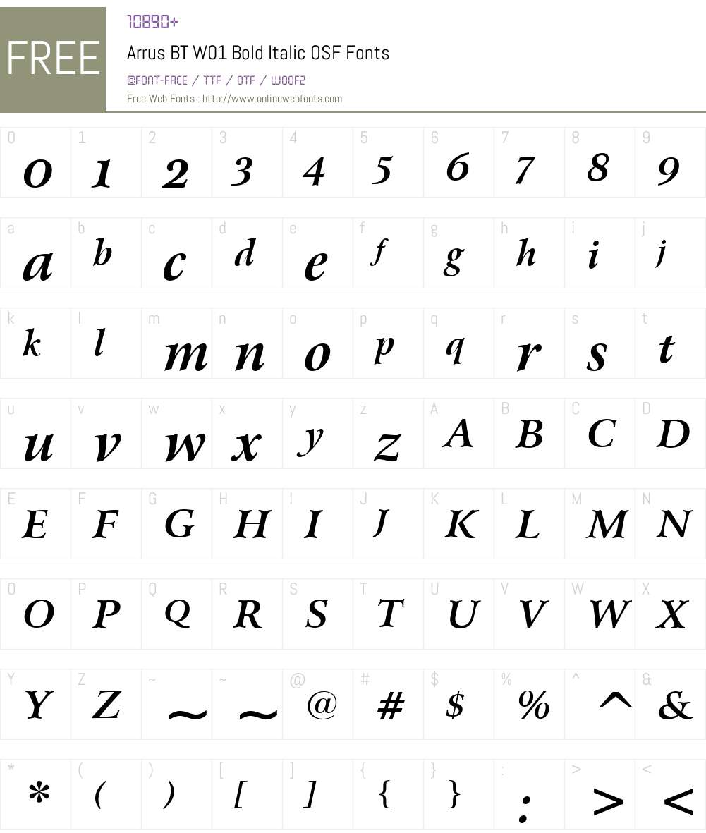 ArrusBTW01-BoldItalicOSF Font Screenshots