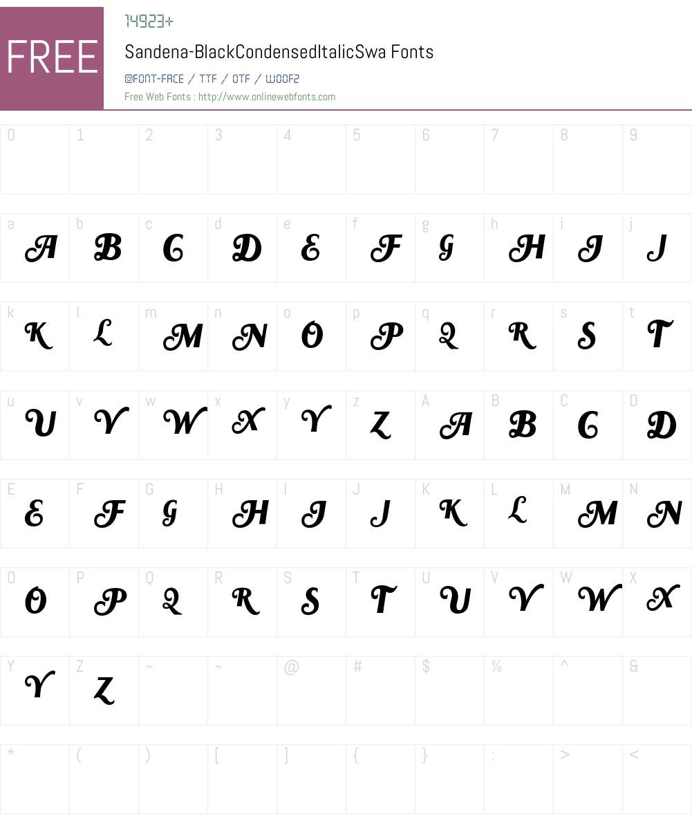 Sandena Black Cond Italic Swash Font Screenshots