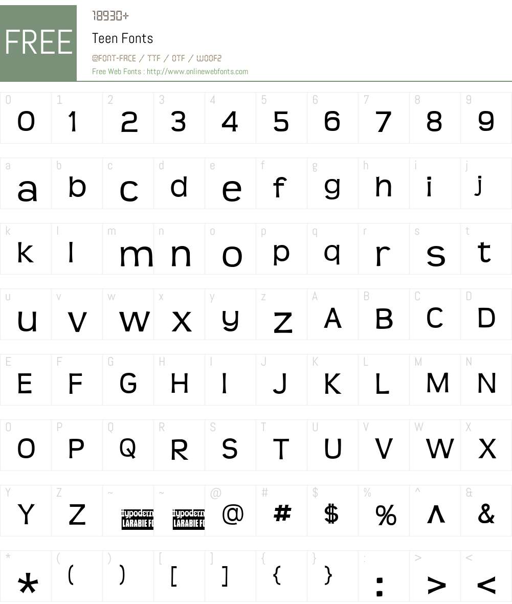 Teen Font Screenshots