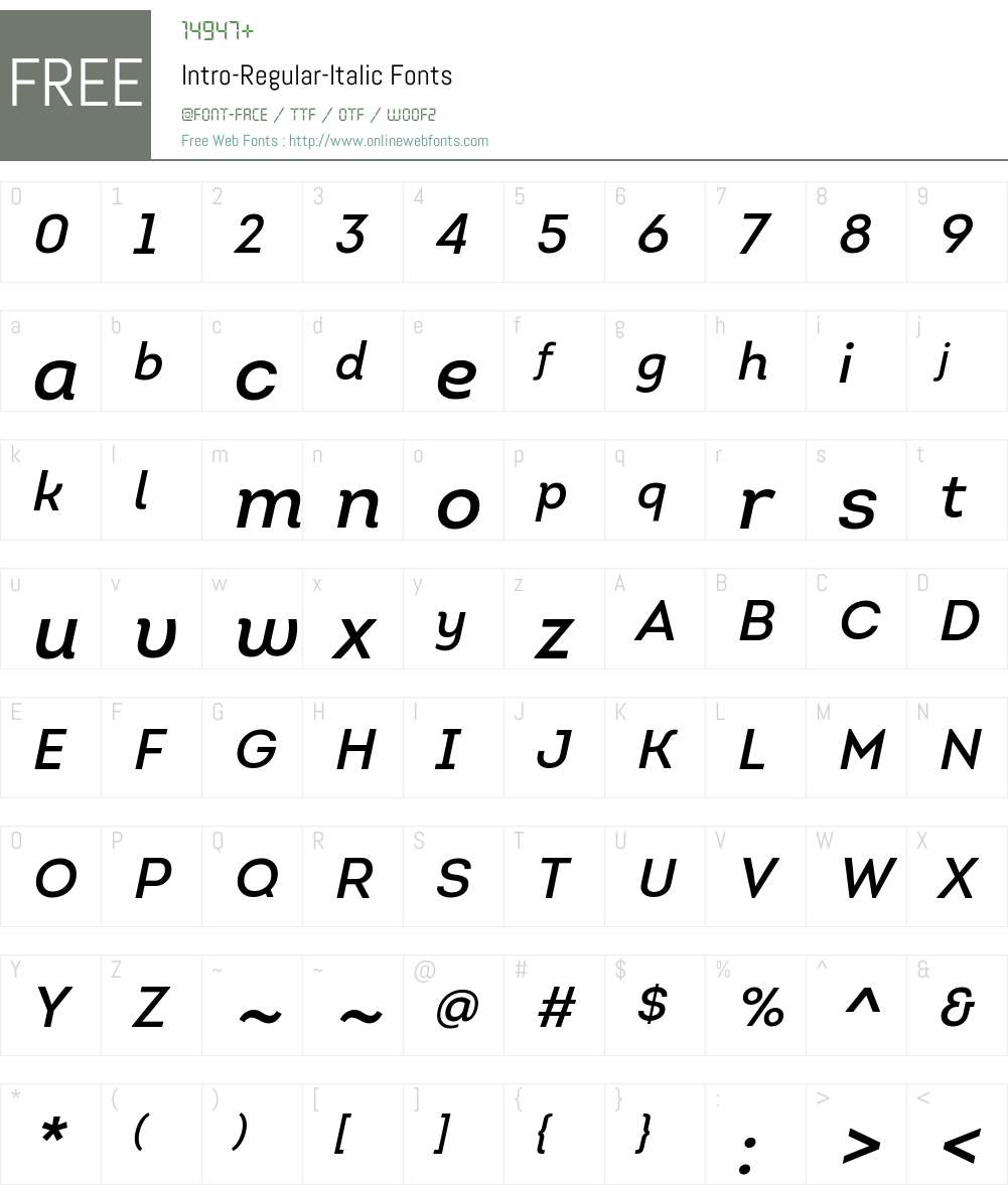 Intro Regular Italic Font Screenshots