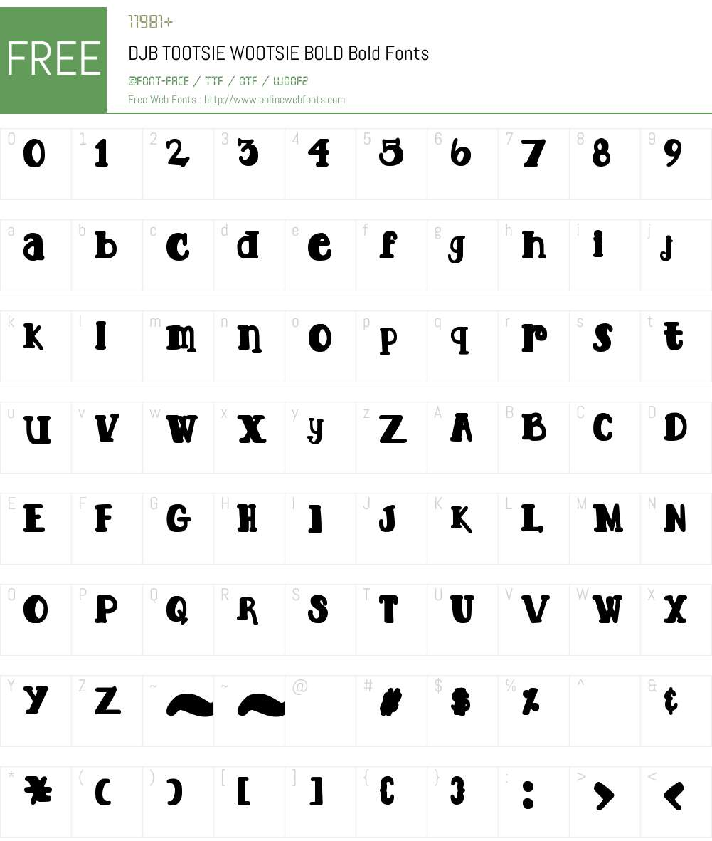 DJB TOOTSIE WOOTSIE BOLD Font Screenshots