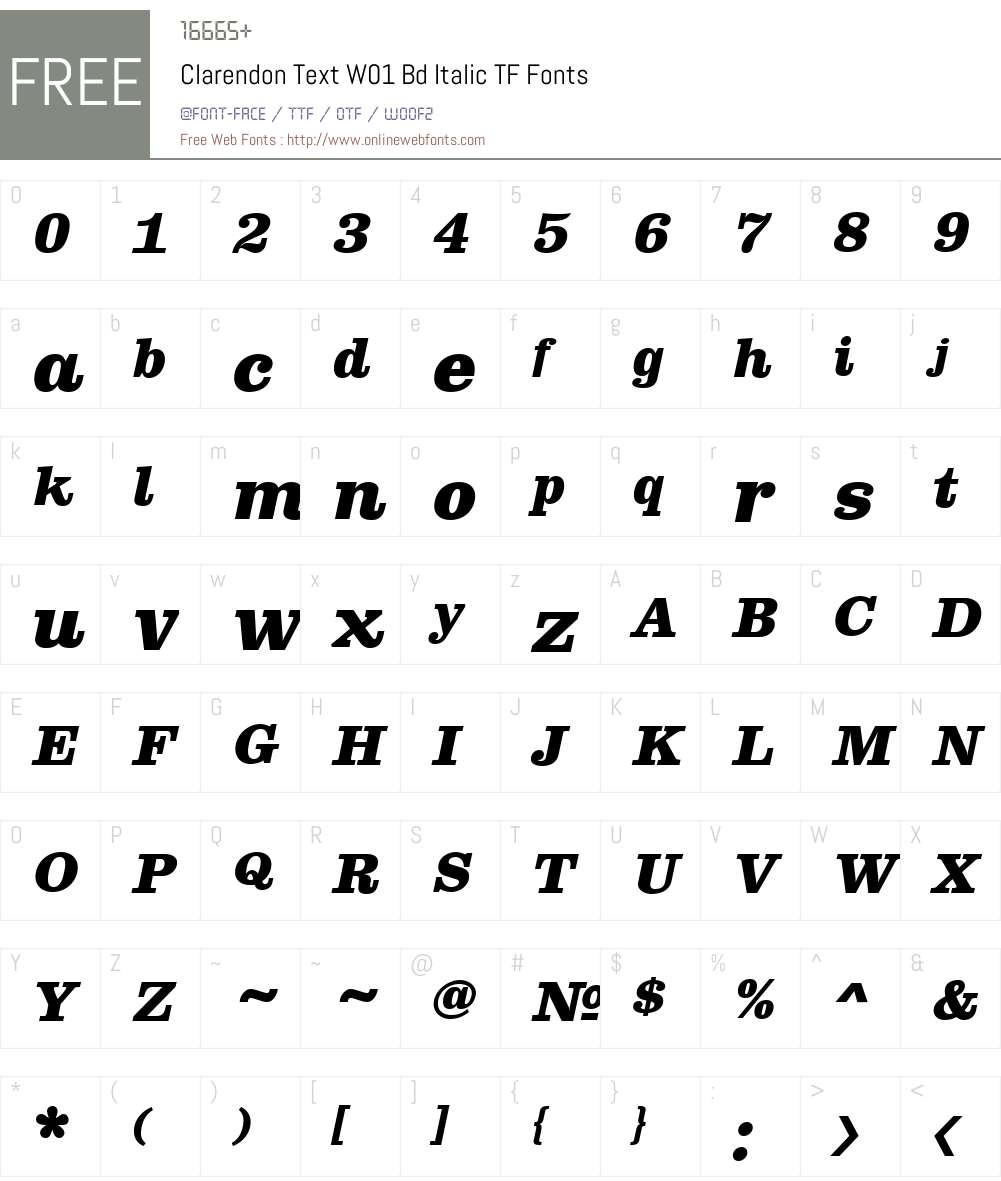 ClarendonTextW01-BdItalicTF Font Screenshots