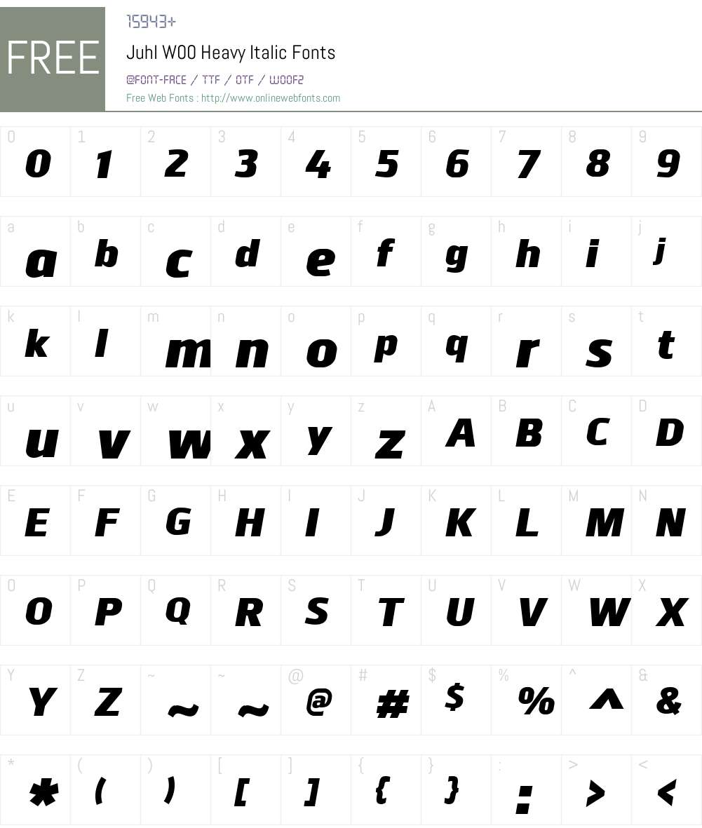 JuhlW00-HeavyItalic Font Screenshots