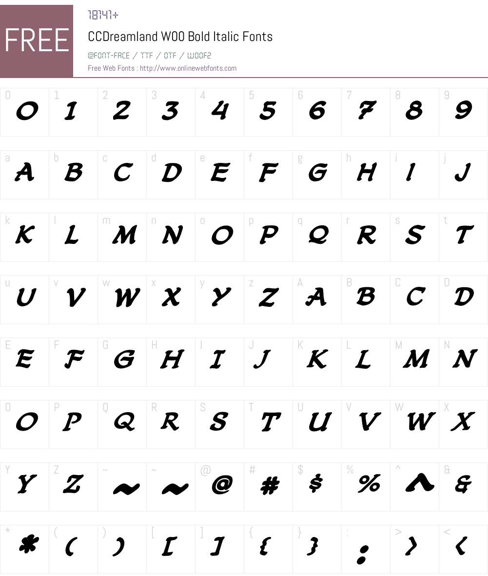 CCDreamlandW00-BoldItalic Font Screenshots