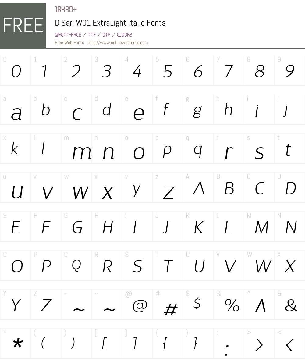 DSariW01-ExtraLightItalic Font Screenshots