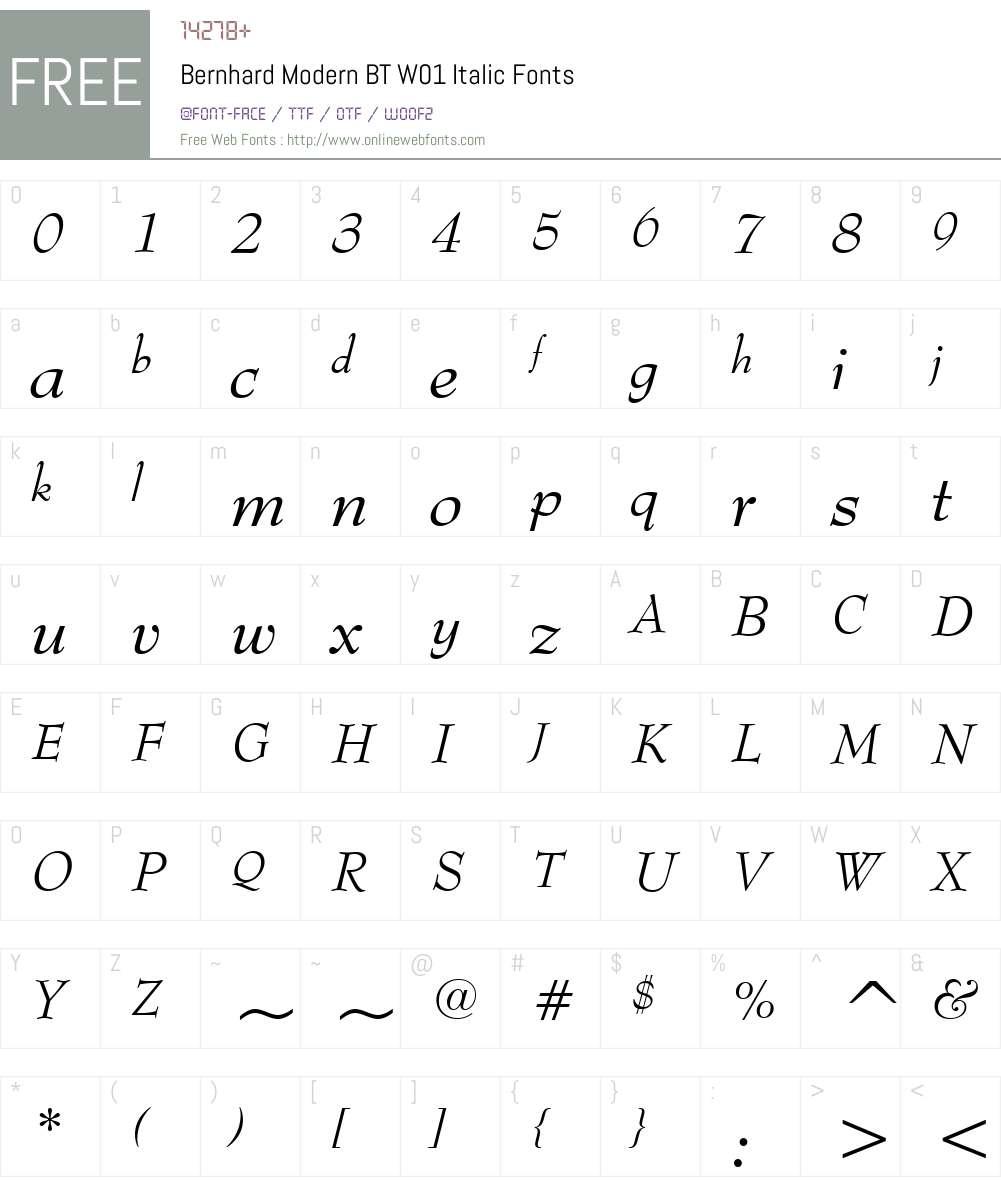 BernhardModernBTW01-Italic Font Screenshots