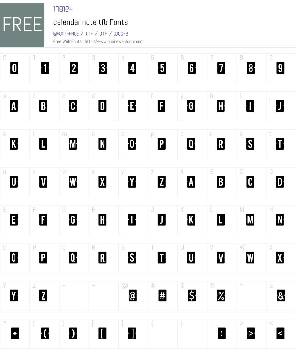 calendar note tfb Font Screenshots