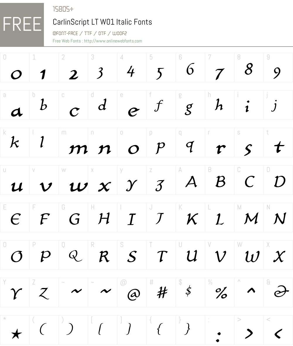 CarlinScriptLTW01-Italic Font Screenshots