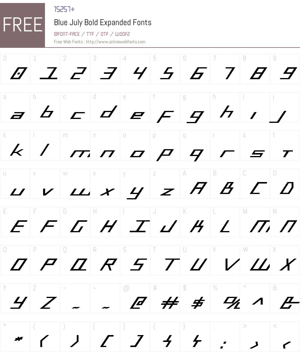 Blue July Bold Expanded Font Screenshots