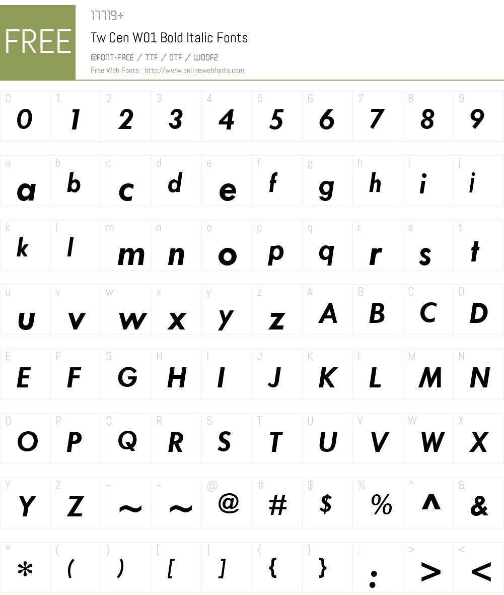 TwCenW01-BoldItalic Font Screenshots