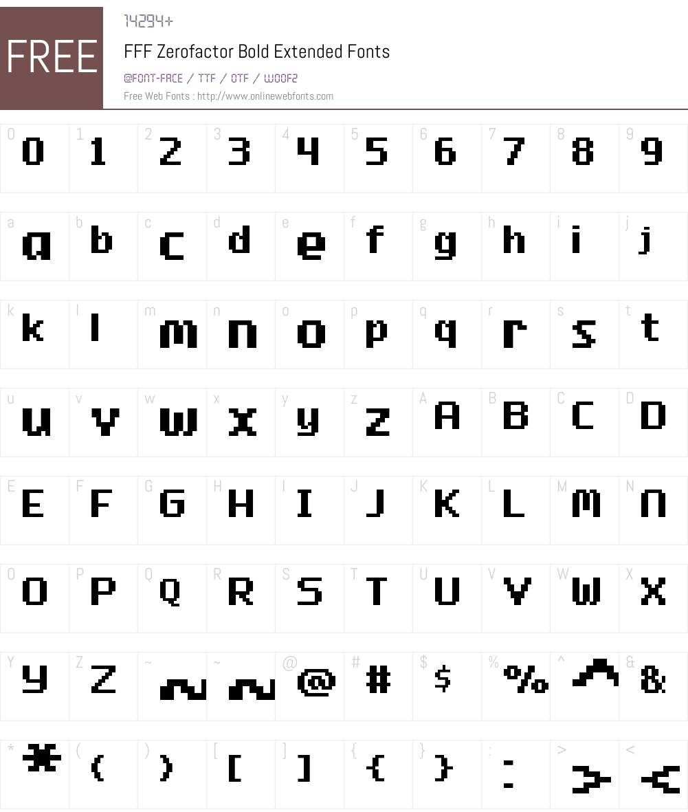FFF Zerofactor Bold Extended Font Screenshots