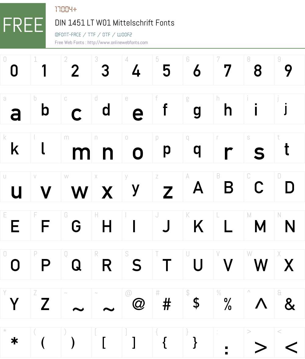DIN1451LTW01-Mittelschrift Font Screenshots