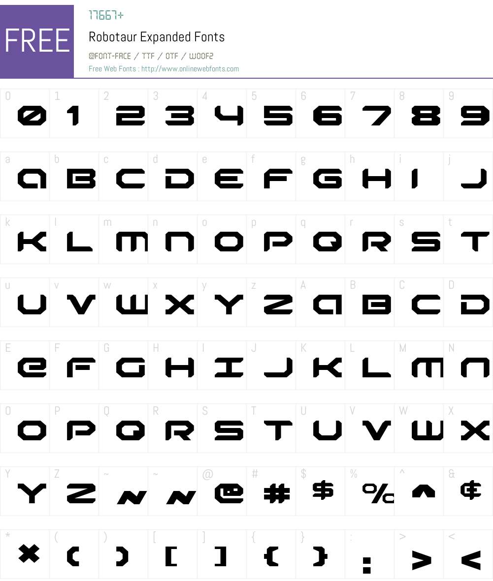 Robotaur Expanded Font Screenshots