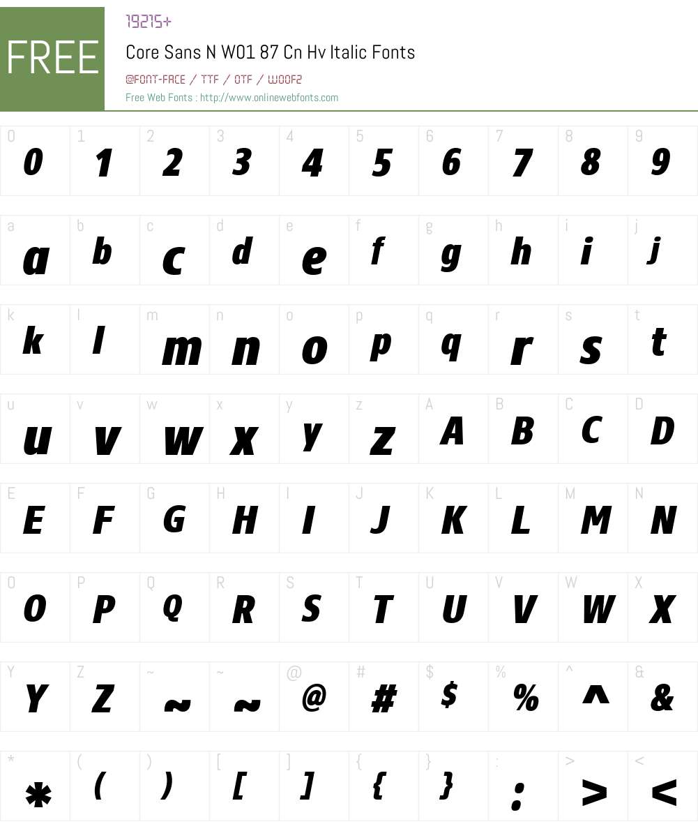 CoreSansNW01-87CnHvItalic Font Screenshots