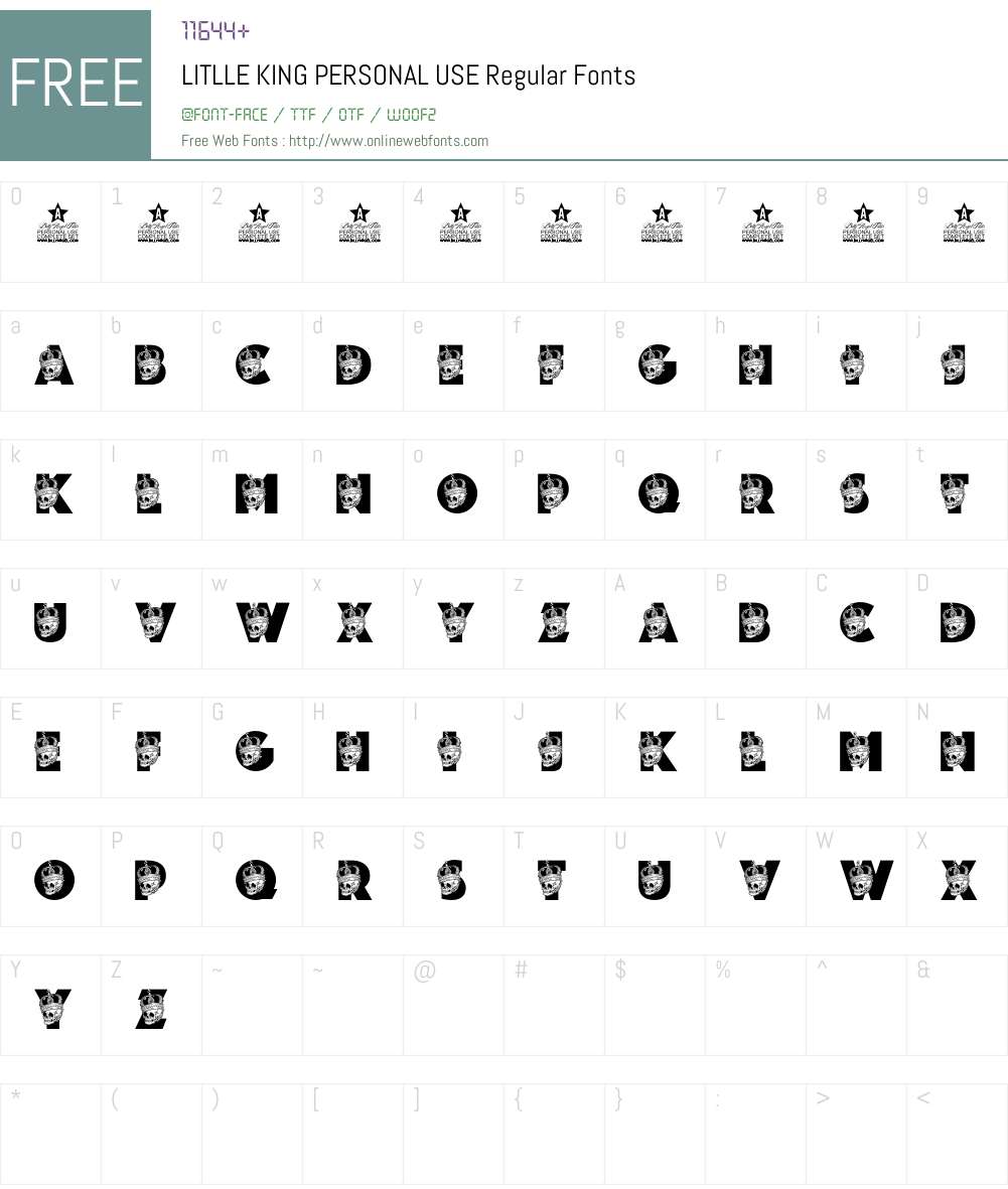 LITLLE KING PERSONAL USE Font Screenshots