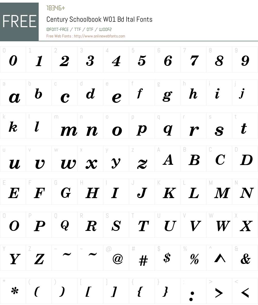 CenturySchoolbookW01-BdItal Font Screenshots