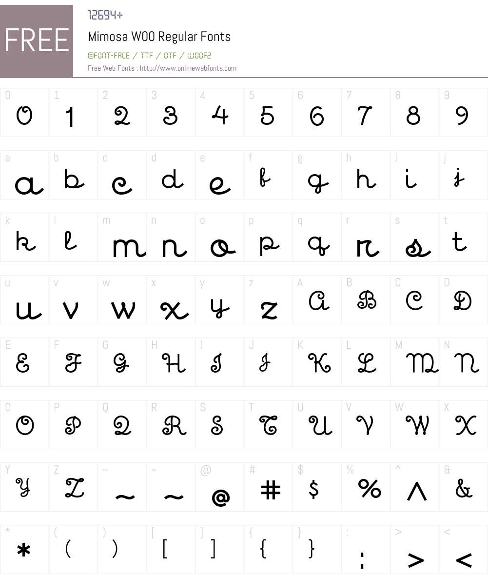 MimosaW00-Regular Font Screenshots