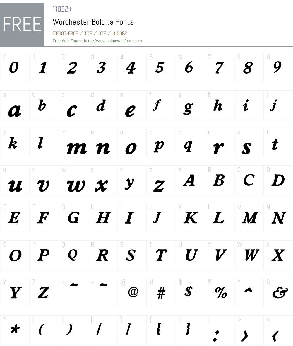 Worchester-BoldIta Font Screenshots