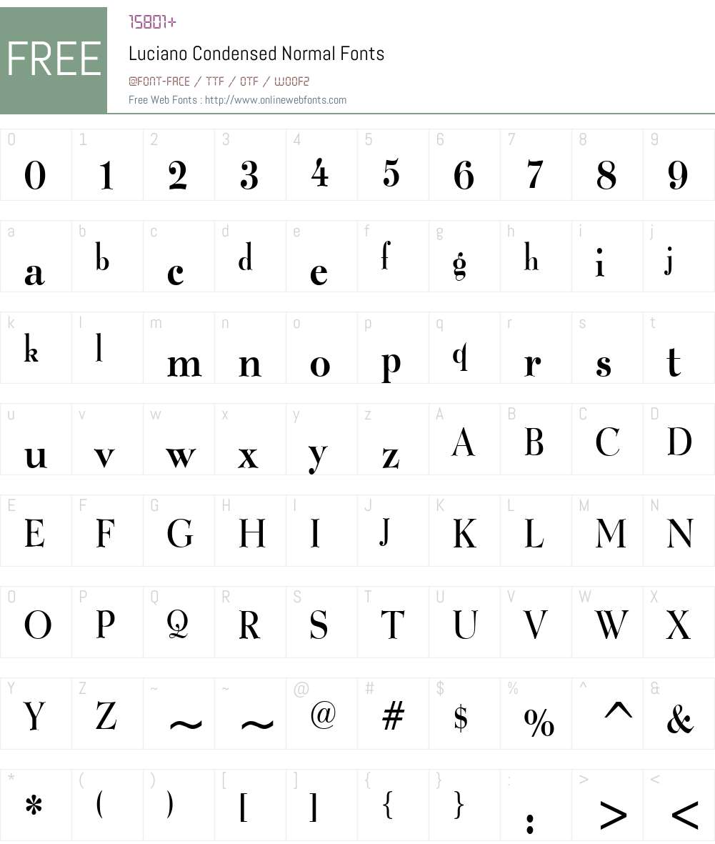 Luciano Condensed Font Screenshots
