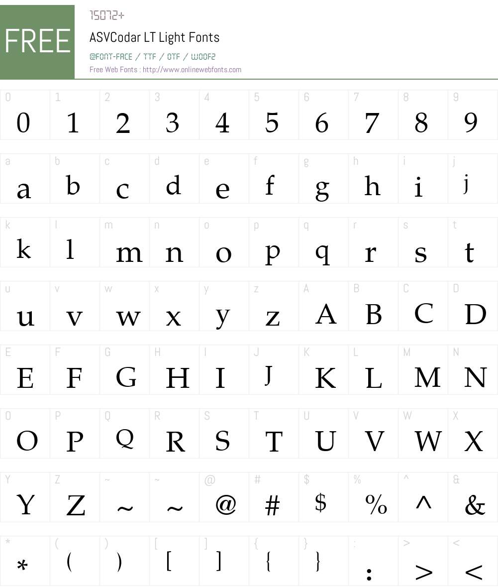 ASVCodarLTLight Font Screenshots