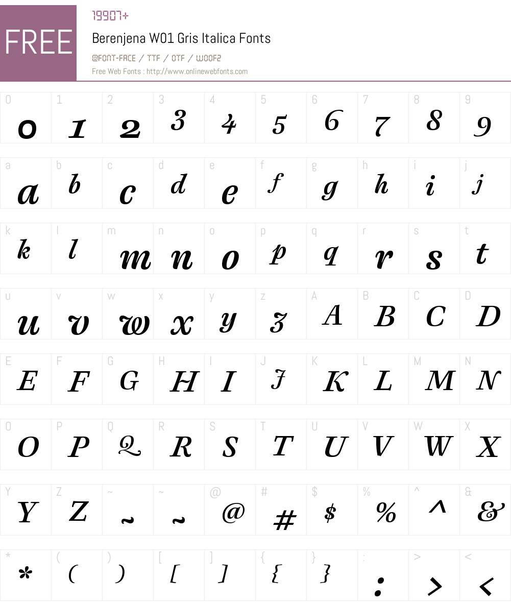 BerenjenaW01-GrisItalica Font Screenshots