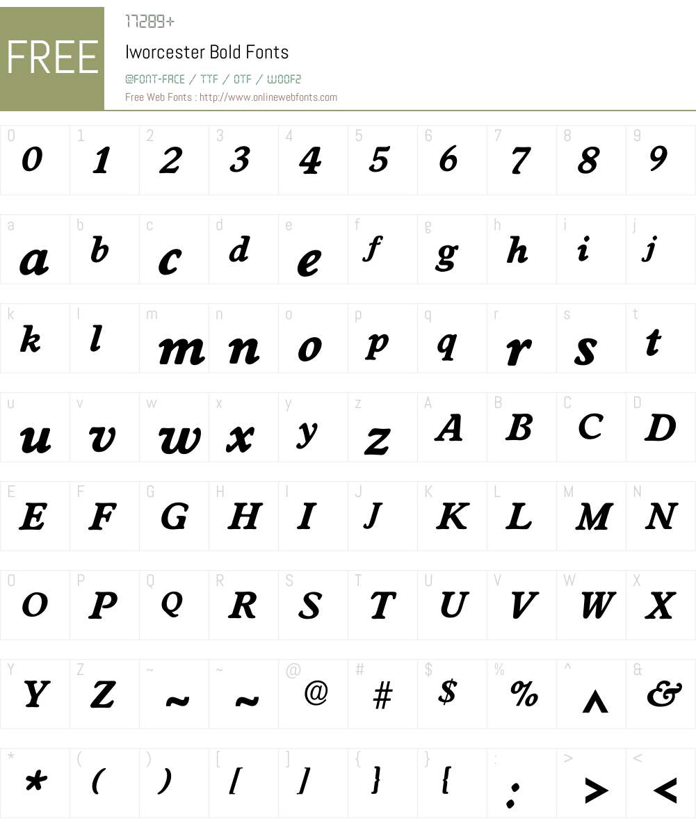 Iworcester Font Screenshots