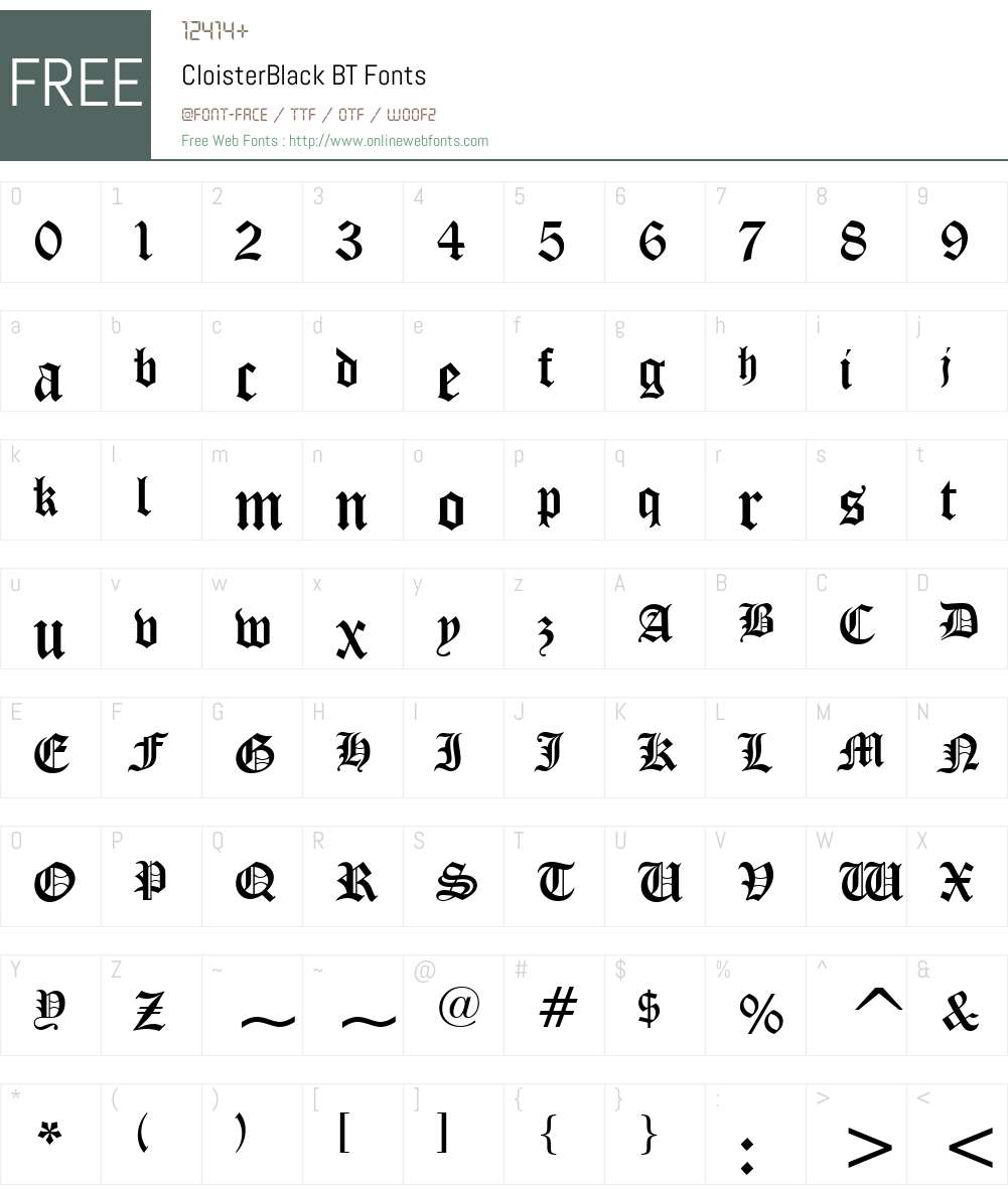 CloisterBlack BT Font Screenshots
