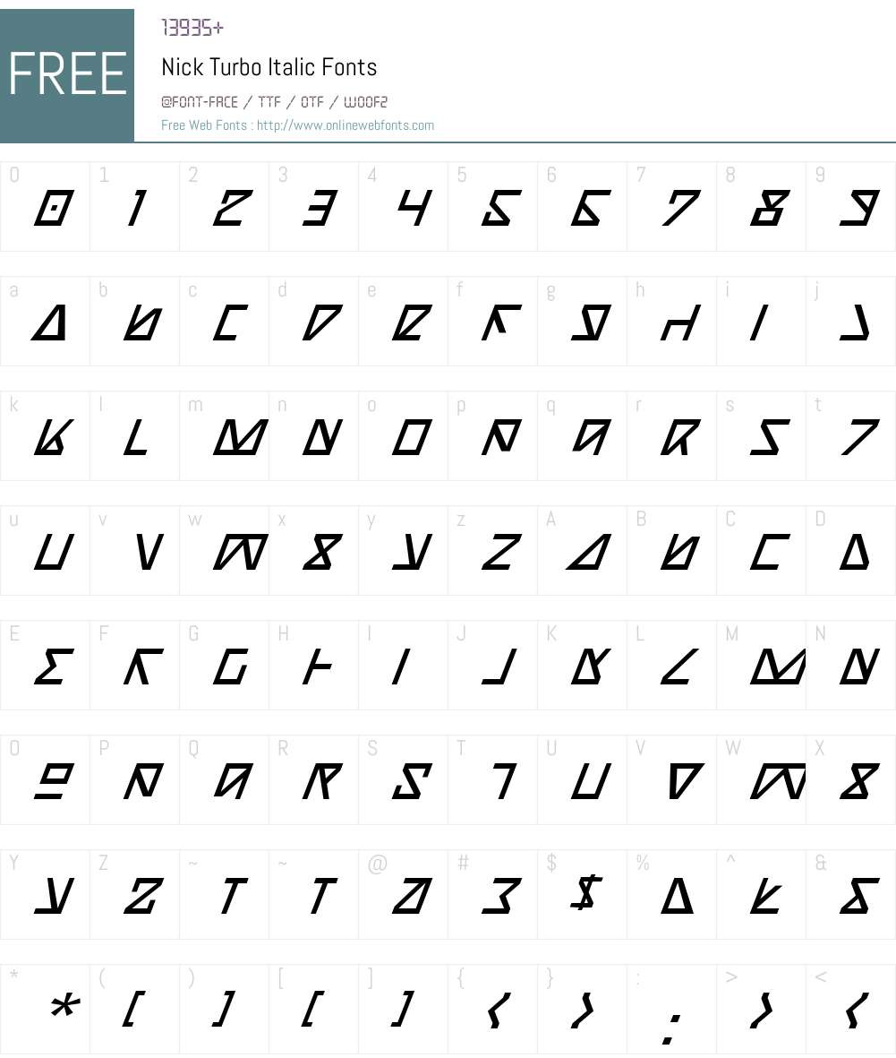 Nick Turbo Italic Font Screenshots